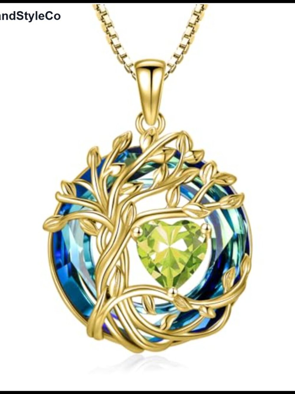 Tree of Life Birthstone Pendant Necklace Sterling Silver Yellow Gold Plated